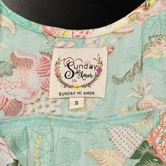 Sunday Mi Amor Womens Small Green Cottage Prairie Romantic Midi Floral Dress - Picture 5 of 9